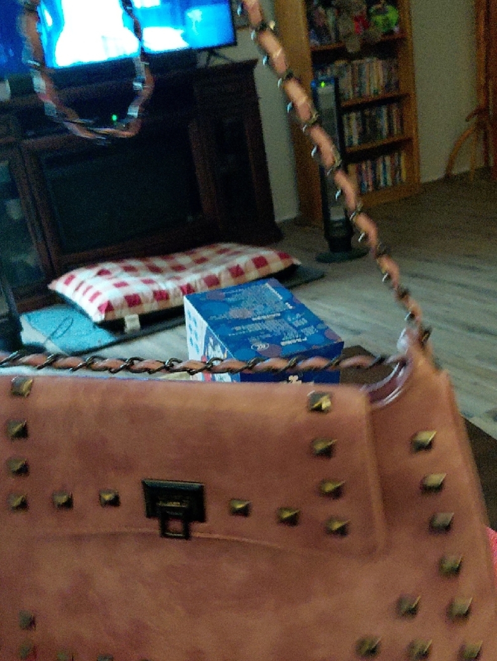 Studded Pink Crossbody Bag with Chain Strap - Picture 4 of 8